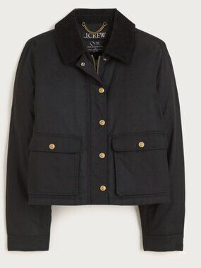 J. Crew Black Cropped Swing Barn Jacket Coat Classic Cotton M NWT